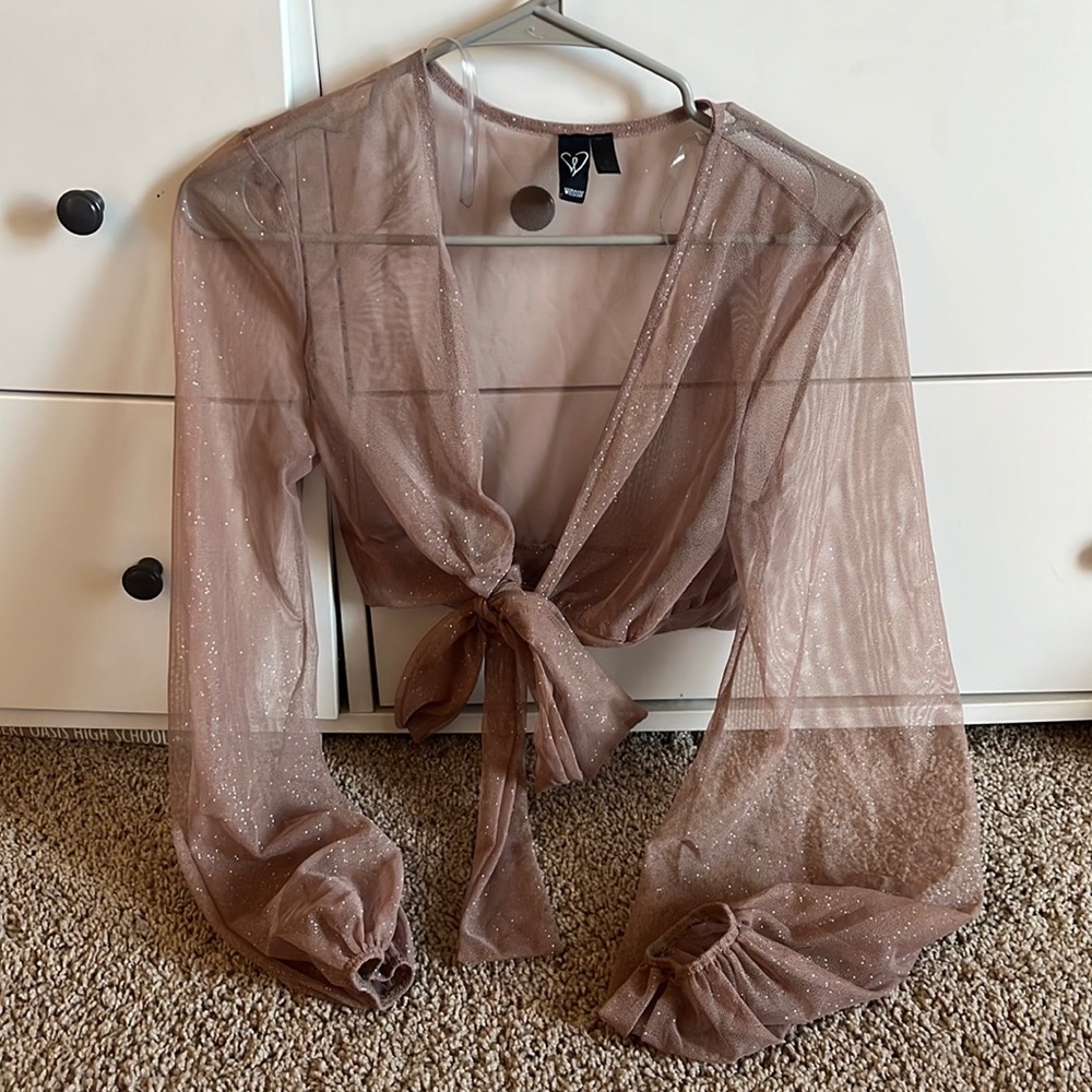 WINSDOR Sparkle brown mesh rave/ party top small